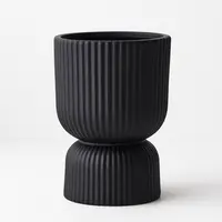 Ceramic "Annix' Pedestal Ribbed Pot<br>Black
