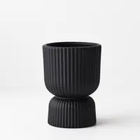 Ceramic 'Annix' Pedestal Ribbed Pot<br>Black