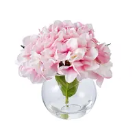 Artificial Hydrangea in Sphere Vase<br>Medium - Pink